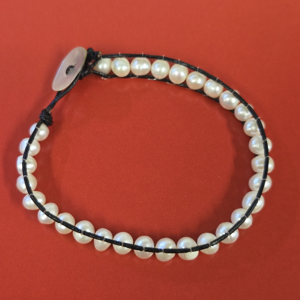 Freshwater Pearl Bracelet with Black Cord